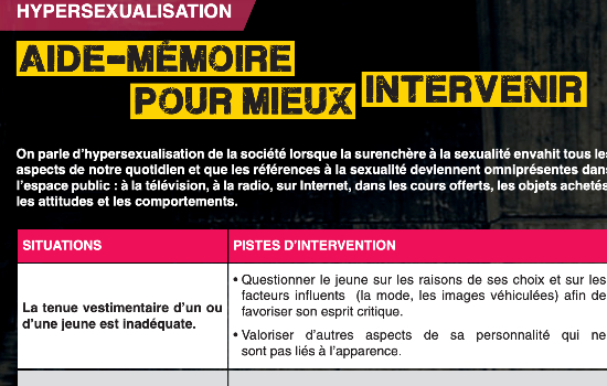 Hypersexualisation : aide-mémoire pour mieux intervenir