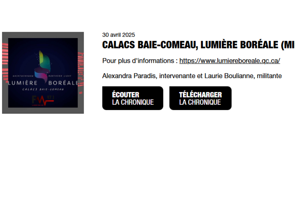 CHLC CALACS Baie-Comeau, Lumi&egrave;re bor&eacute;ale (Militantes et b&eacute;n&eacute;voles)
