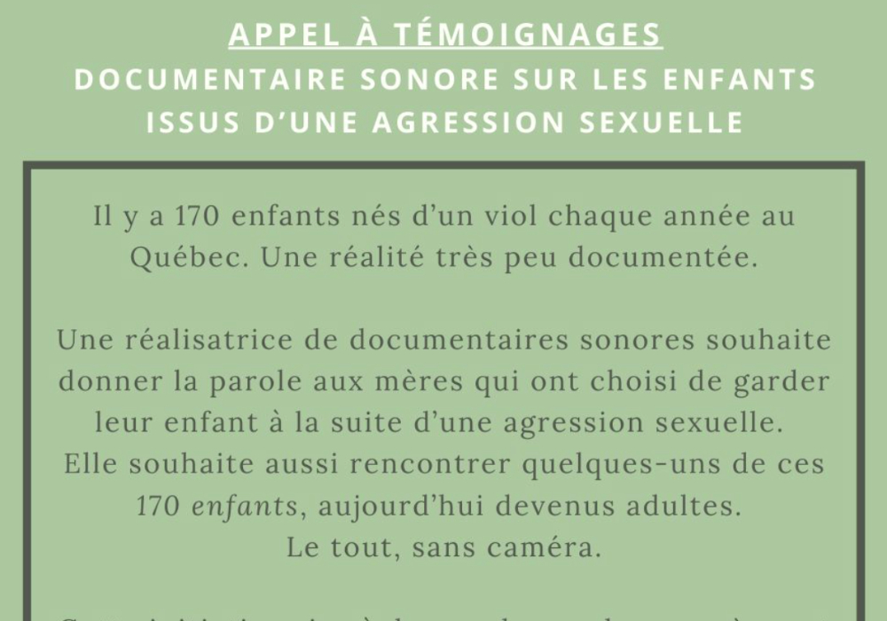 Appel &agrave; t&eacute;moignages : documentaire sonore sur les enfants issus d&rsquo;une agression sexuelle